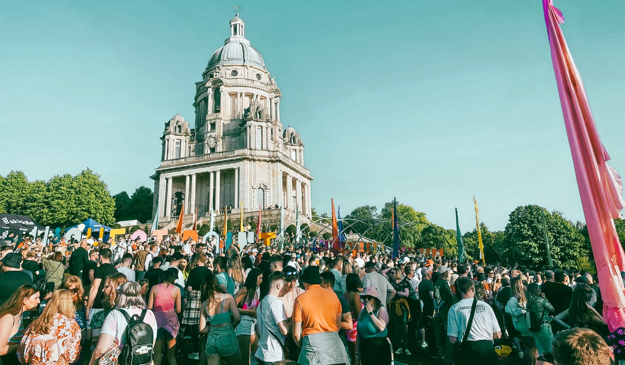 Crowds around the Ashton Memorial at the Highest Point Festival.